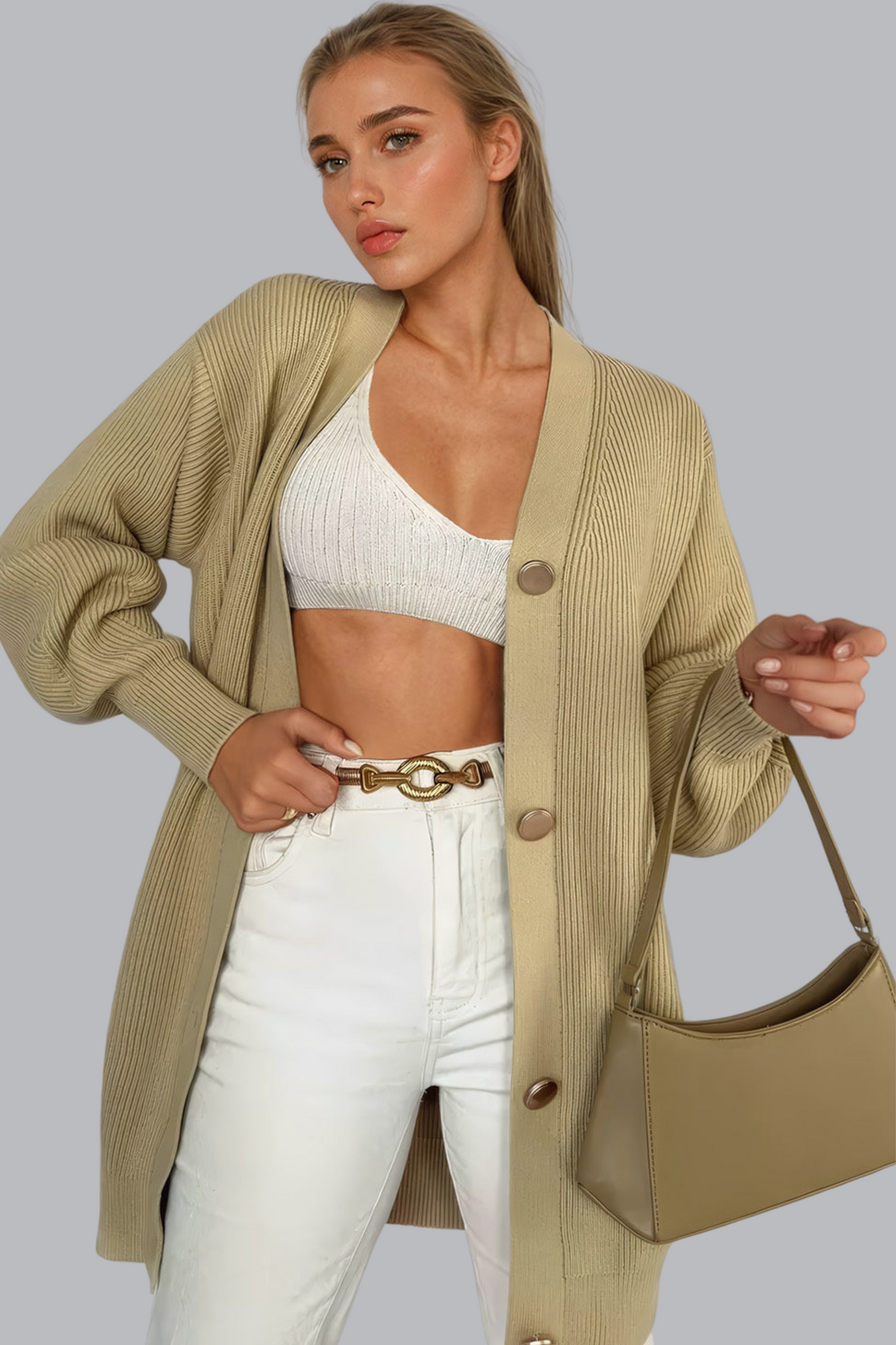 Linea -Cardigan oversize in maglia a coste con scollo a V
