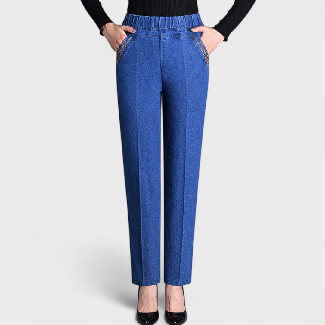 LIVIA DENIM - Jeans da donna con tasche laterali e vita elastica