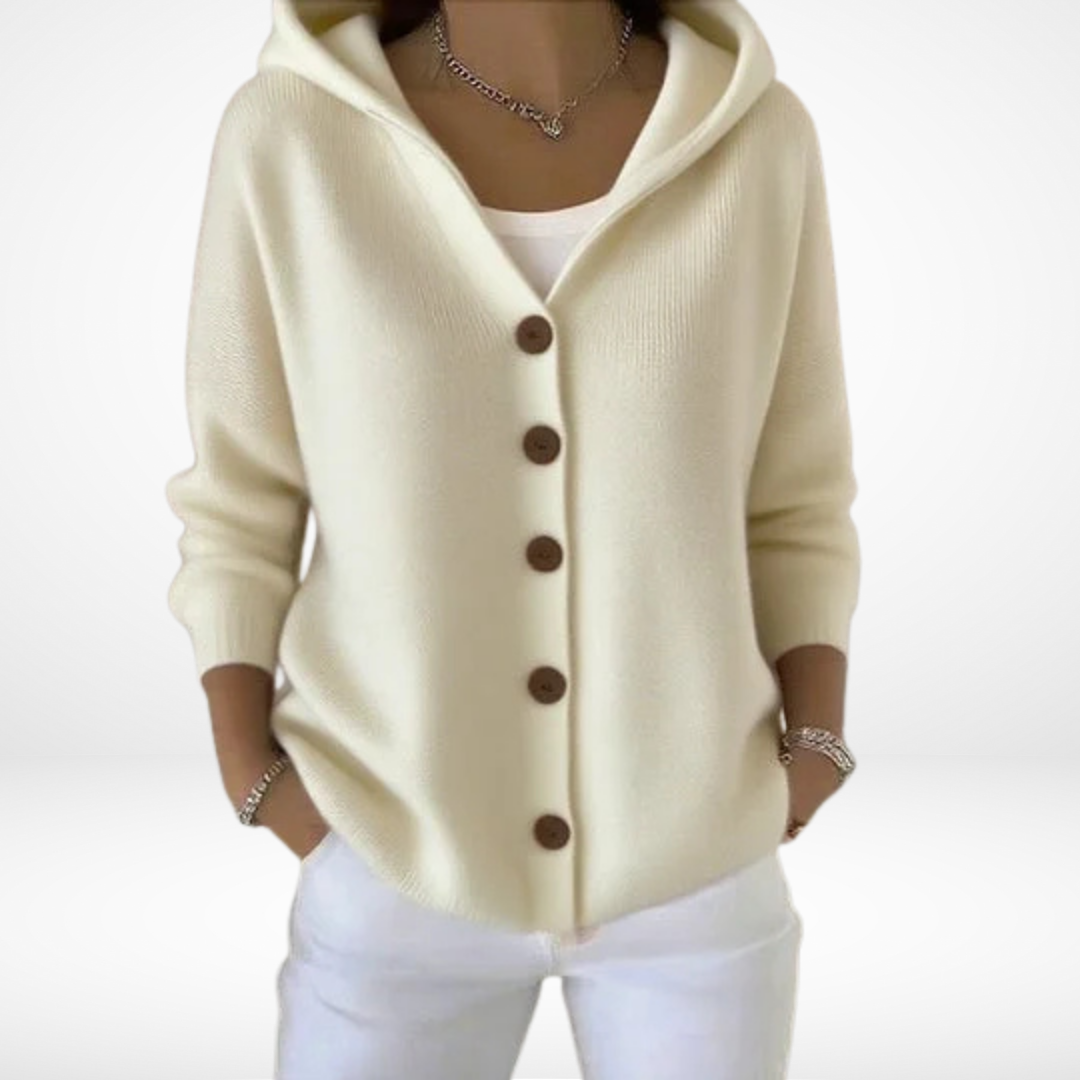 NABLI - Cardigan da donna con Cappuccio e Bottoni