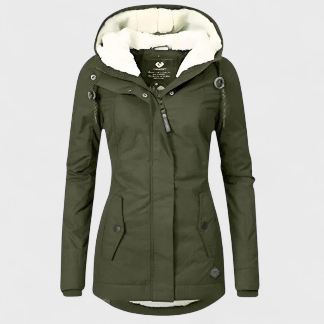 AlpiTech™ – Giacca Termica & Impermeabile da Donna con Cappuccio in Sherpa