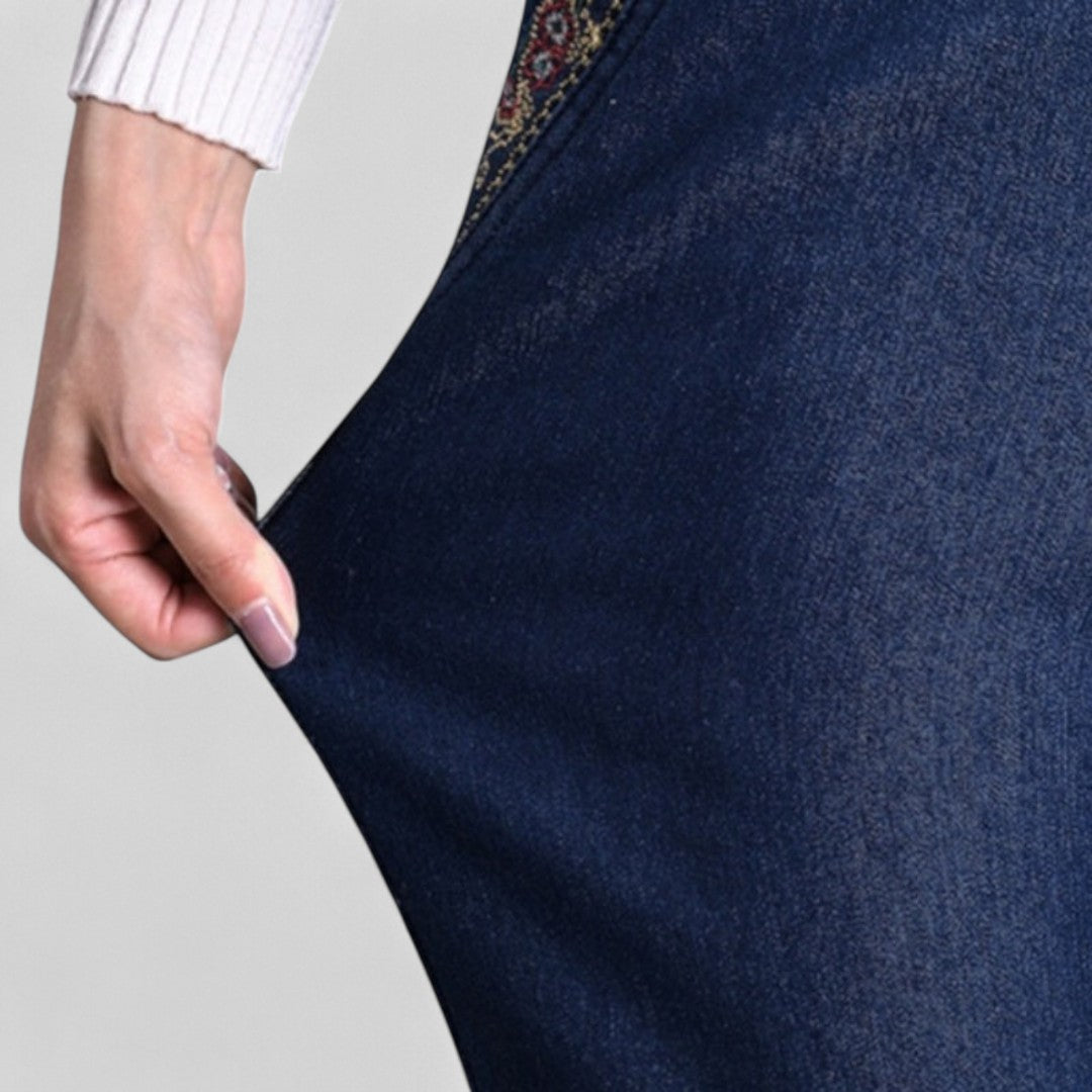 LIVIA DENIM - Jeans da donna con tasche laterali e vita elastica