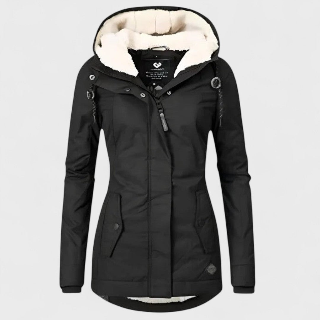 AlpiTech™ – Giacca Termica & Impermeabile da Donna con Cappuccio in Sherpa