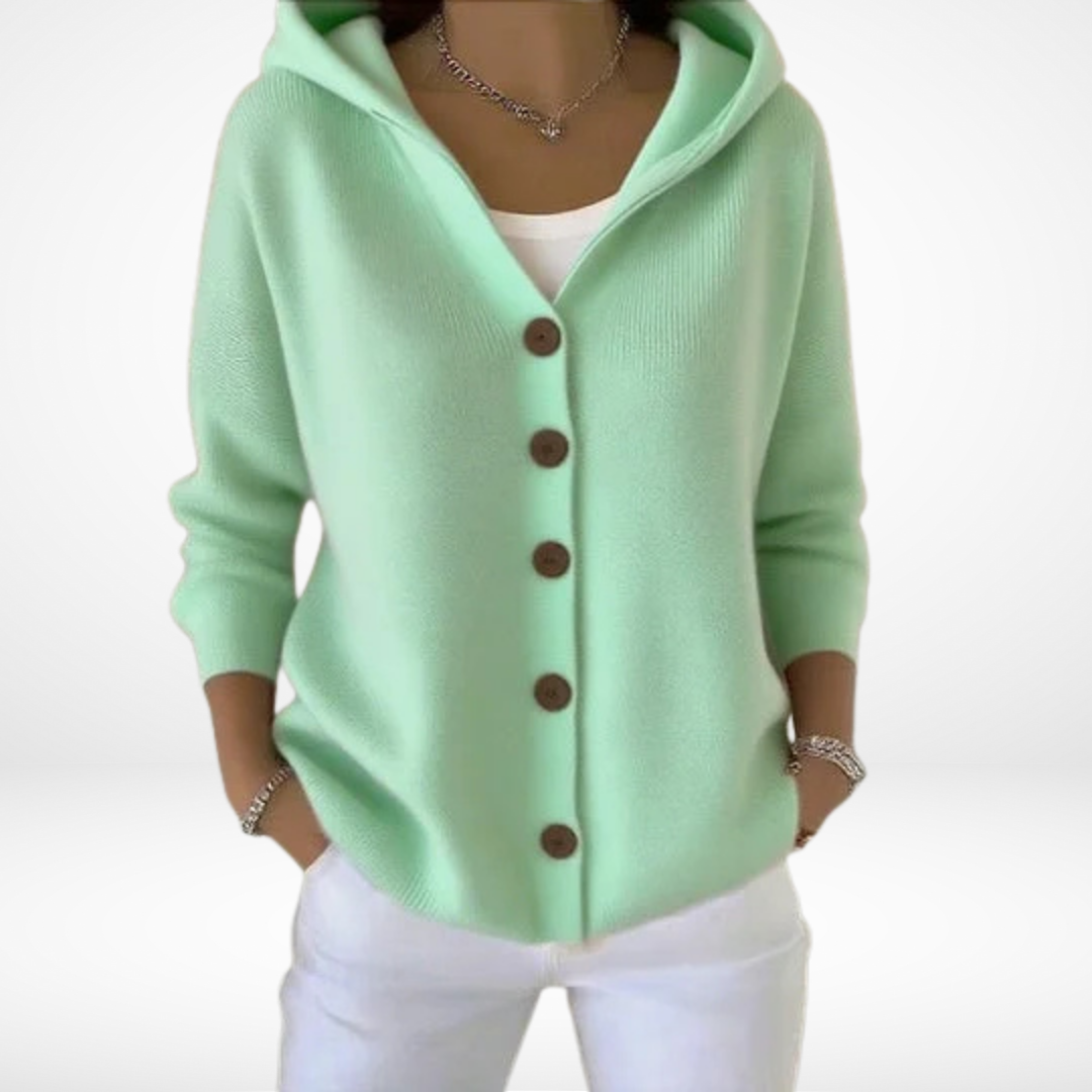 NABLI - Cardigan da donna con Cappuccio e Bottoni