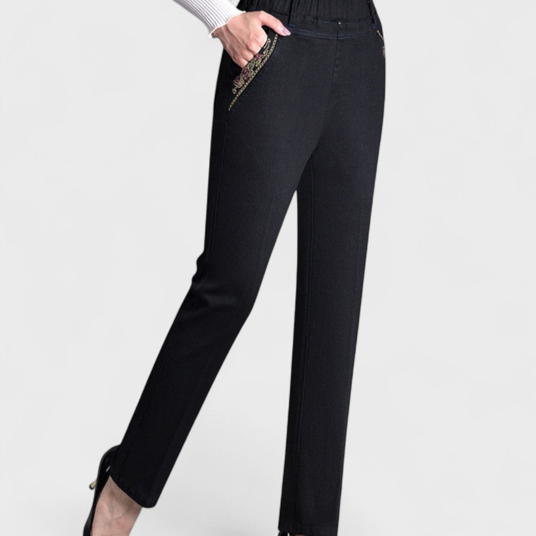 LIVIA DENIM - Jeans da donna con tasche laterali e vita elastica