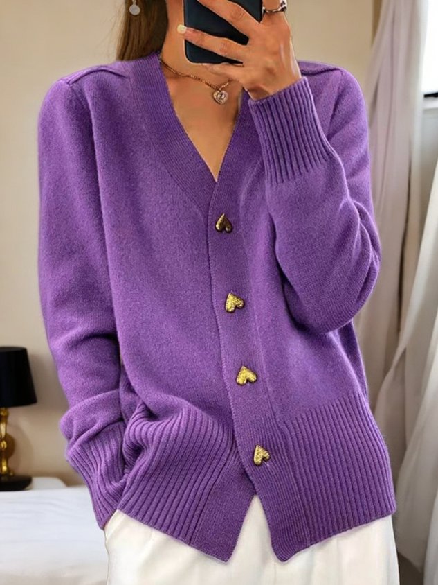 LIVIA - Cardigan Casual in Lana con Bottoni a Cuori 💝