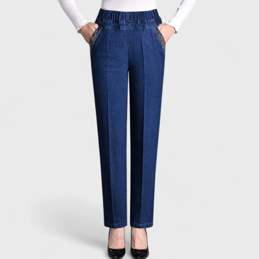 LIVIA DENIM - Jeans da donna con tasche laterali e vita elastica