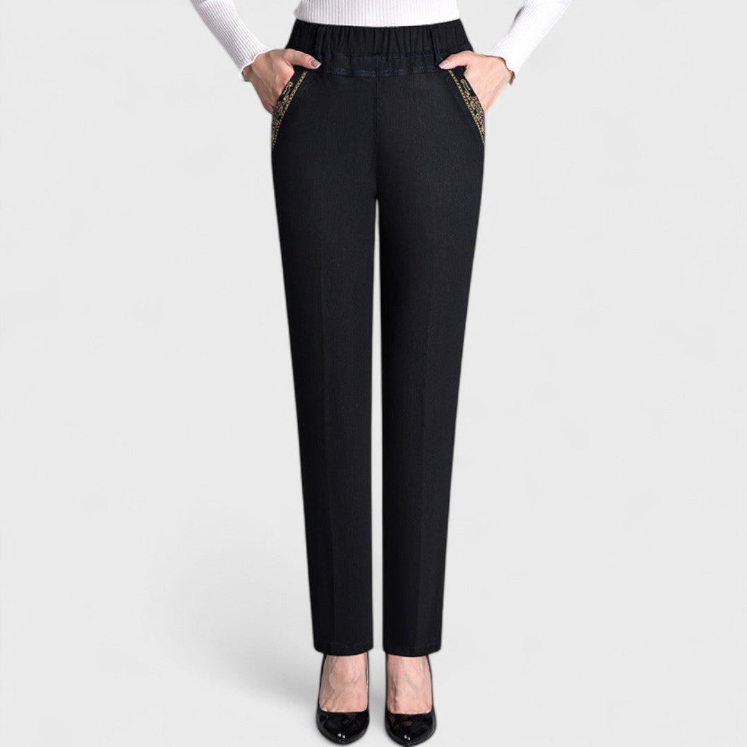 LIVIA DENIM - Jeans da donna con tasche laterali e vita elastica